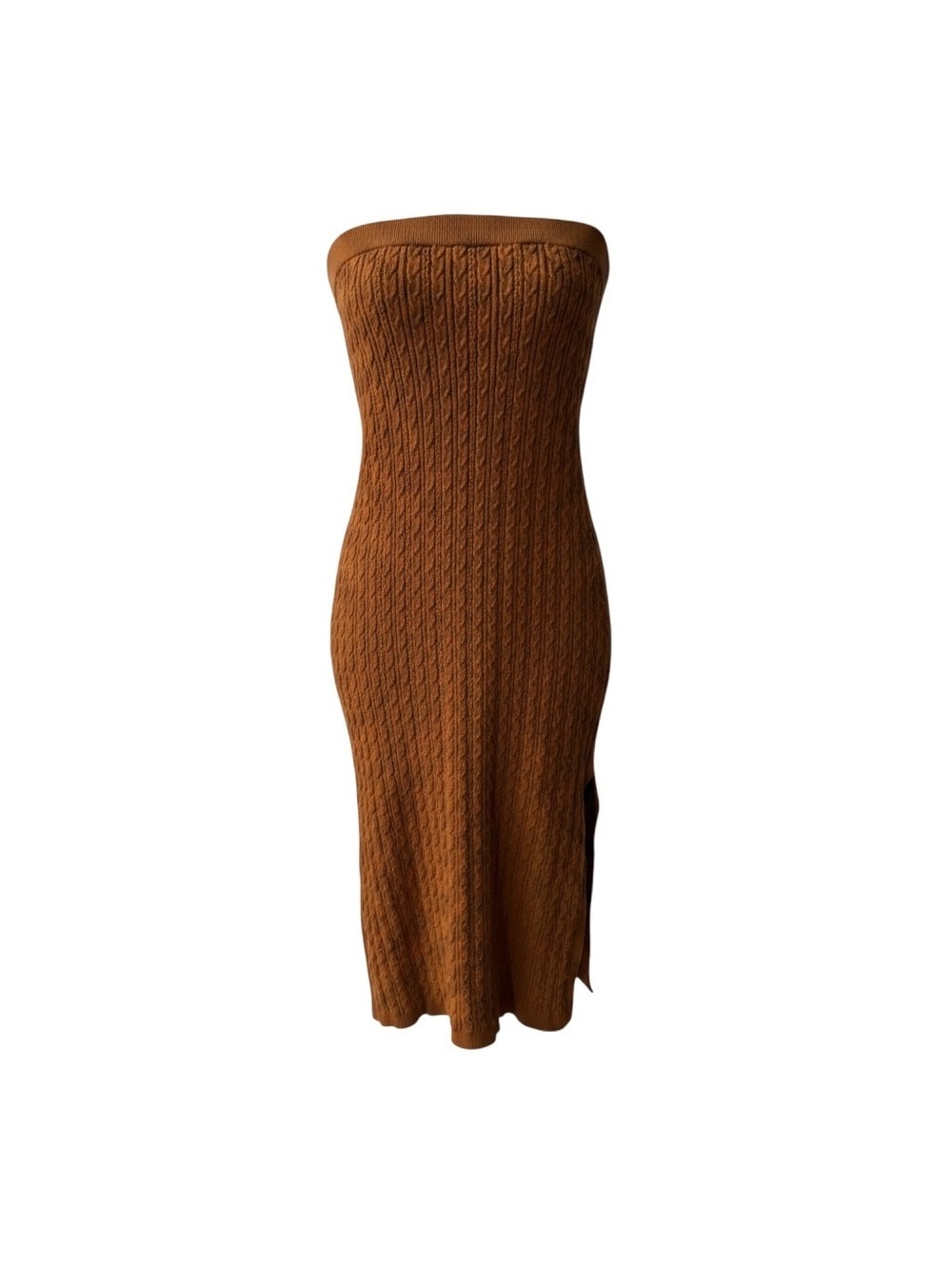 Caché Brown Strapless Knit Midi Dress Size M